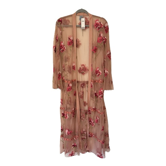 ANTHROPOLOGIE | NWT $198 Bl-nk London Pink Tulle Embroidered Floral Kimono, OS - Picture 6 of 14